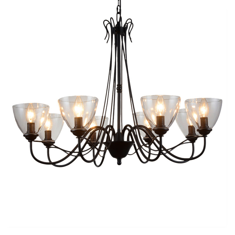 3/5/6-Light Tapered Chandelier Modern Black Clear Glass Pendant Light Fixture for Living Room Clearhalo 'Ceiling Lights' 'Chandeliers' 'Clear' 'Glass shade' 'Glass' 'Industrial Chandeliers' 'Industrial' 'Middle Century Chandeliers' 'Modern' 'Tiffany' 'Traditional Chandeliers' Lighting' 158068