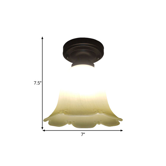 Single Head Flush Lamp Cottage Flower White Glass Ceiling Flush Mount Light in Black Clearhalo 'Ceiling Lights' 'Close To Ceiling Lights' 'Close to ceiling' 'Flush mount' Lighting' 1580689