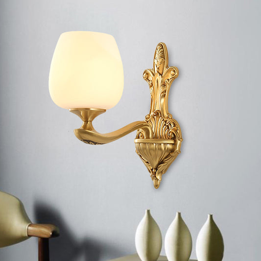 Brass 1/2-Light Wall Sconce Countryside Cream Glass Cup Shape Wall Lighting Fixture for Bedroom Clearhalo 'Wall Lamps & Sconces' 'Wall Lights' Lighting' 1580691