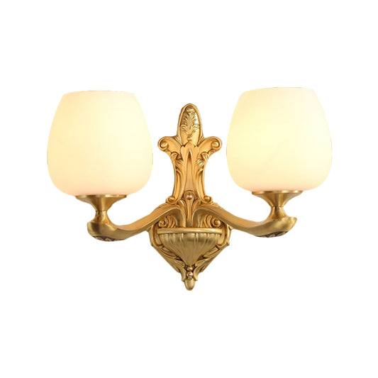 Brass 1/2-Light Wall Sconce Countryside Cream Glass Cup Shape Wall Lighting Fixture for Bedroom Clearhalo 'Wall Lamps & Sconces' 'Wall Lights' Lighting' 1580696