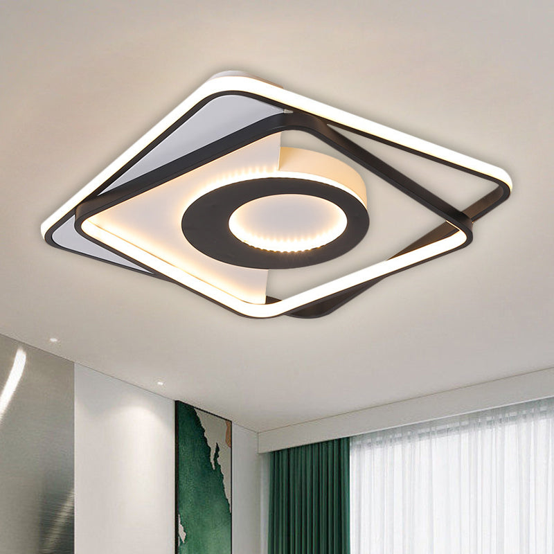 Black-White Interlaced Square Semi Flush Nordic LED Acrylic Close to Ceiling Lamp in Warm/White Light, 16"/20" Wide - Clearhalo - 'Ceiling Lights' - 'Close To Ceiling Lights' - 'Close to ceiling' - 'Semi-flushmount' - Lighting' - 1580700