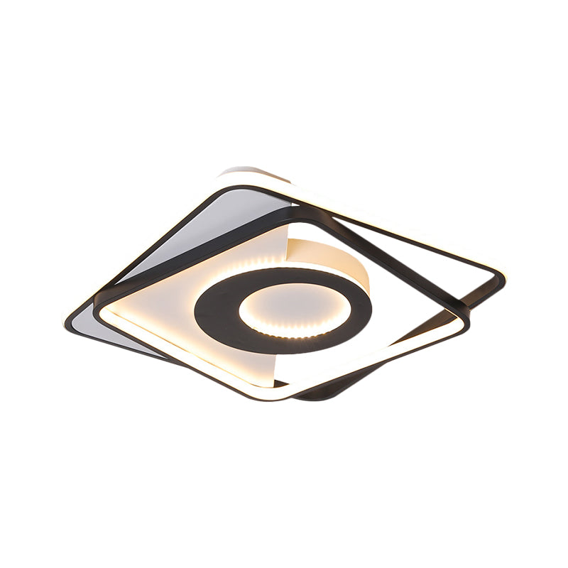 Black-White Interlaced Square Semi Flush Nordic LED Acrylic Close to Ceiling Lamp in Warm/White Light, 16"/20" Wide - Clearhalo - 'Ceiling Lights' - 'Close To Ceiling Lights' - 'Close to ceiling' - 'Semi-flushmount' - Lighting' - 1580701