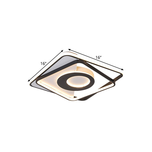 Black-White Interlaced Square Semi Flush Nordic LED Acrylic Close to Ceiling Lamp in Warm/White Light, 16"/20" Wide Clearhalo 'Ceiling Lights' 'Close To Ceiling Lights' 'Close to ceiling' 'Semi-flushmount' Lighting' 1580702