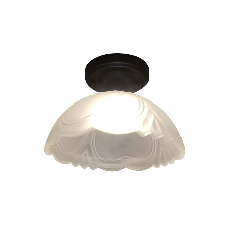 Black Single Bulb Ceiling Flush Country Style Ribbed Clear Glass Flower Flush Mount Light Fixture - Clearhalo - 'Ceiling Lights' - 'Close To Ceiling Lights' - 'Close to ceiling' - 'Flush mount' - Lighting' - 1580711