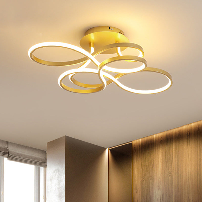 Metallic Twisted Line Flush Mount Simplicity White/Brass/Gold LED Close to Ceiling Lighting, White/3 Color Light - Gold - Clearhalo - 'Ceiling Lights' - 'Close To Ceiling Lights' - 'Close to ceiling' - 'Semi-flushmount' - Lighting' - 1580718