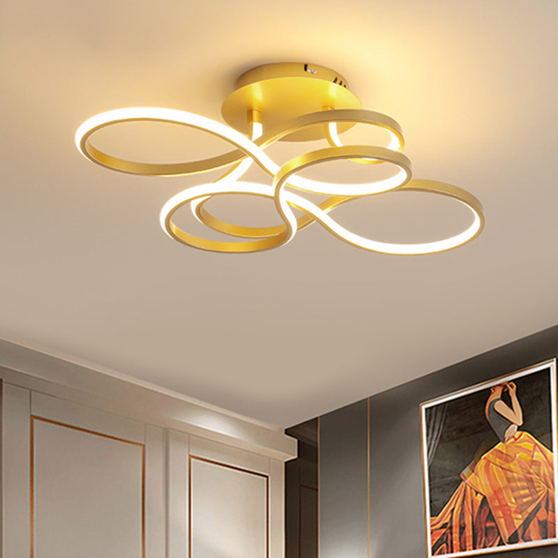 Metallic Twisted Line Flush Mount Simplicity White/Brass/Gold LED Close to Ceiling Lighting, White/3 Color Light - Clearhalo - 'Ceiling Lights' - 'Close To Ceiling Lights' - 'Close to ceiling' - 'Semi-flushmount' - Lighting' - 1580719