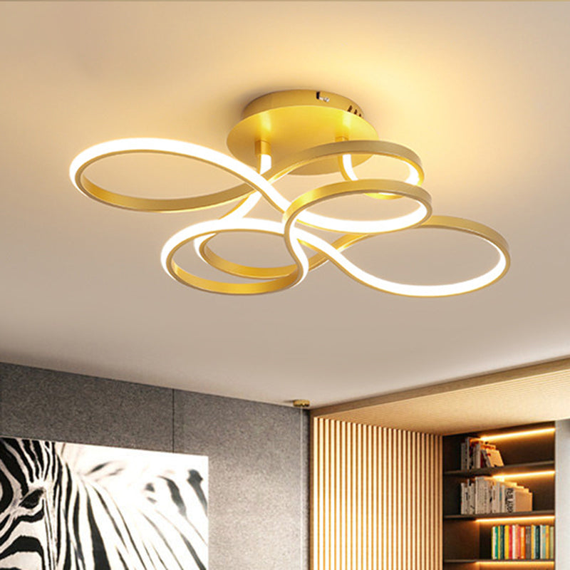 Metallic Twisted Line Flush Mount Simplicity White/Brass/Gold LED Close to Ceiling Lighting, White/3 Color Light - Clearhalo - 'Ceiling Lights' - 'Close To Ceiling Lights' - 'Close to ceiling' - 'Semi-flushmount' - Lighting' - 1580720