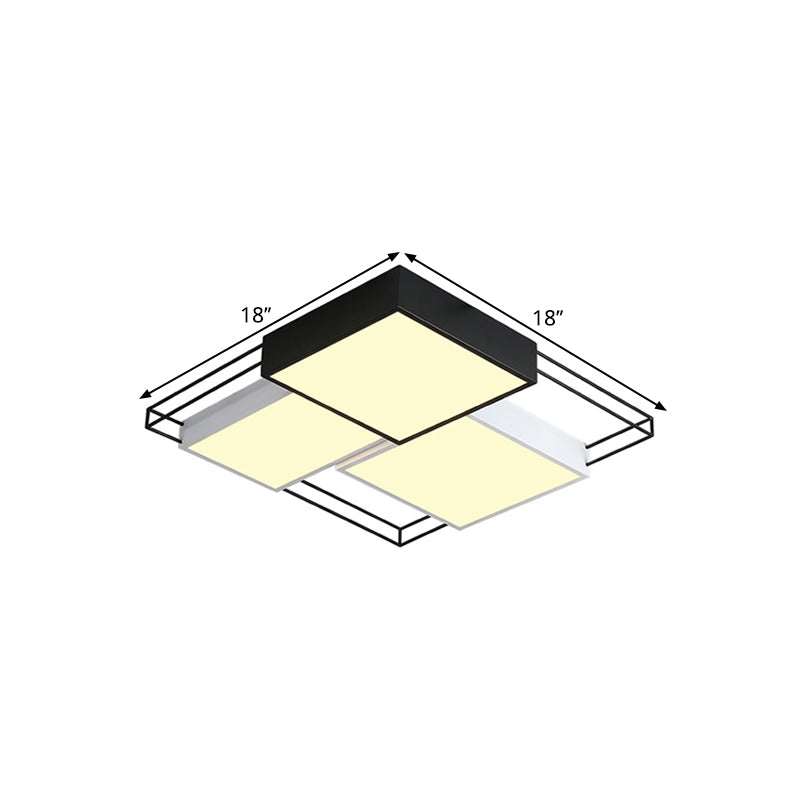 Nordic Style Square Flush Lamp Metal LED Bedroom Ceiling Light Fixture in Black and White, 18"/21.5" Width