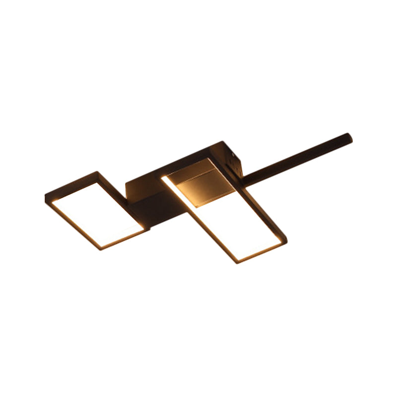 Black/Gold Rectangle Semi Flush Light Simplicity 19"/27.5"/35.5" L LED Metal Ceiling Mounted Fixture - Clearhalo - 'Ceiling Lights' - 'Close To Ceiling Lights' - 'Close to ceiling' - 'Semi-flushmount' - Lighting' - 1580751