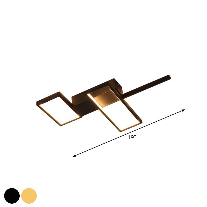 Black/Gold Rectangle Semi Flush Light Simplicity 19"/27.5"/35.5" L LED Metal Ceiling Mounted Fixture - Clearhalo - 'Ceiling Lights' - 'Close To Ceiling Lights' - 'Close to ceiling' - 'Semi-flushmount' - Lighting' - 1580752