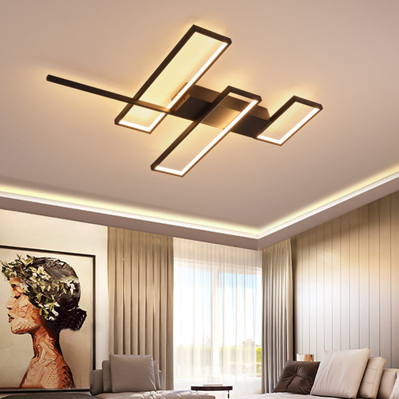 Black/Gold Rectangle Semi Flush Light Simplicity 19"/27.5"/35.5" L LED Metal Ceiling Mounted Fixture - Clearhalo - 'Ceiling Lights' - 'Close To Ceiling Lights' - 'Close to ceiling' - 'Semi-flushmount' - Lighting' - 1580758