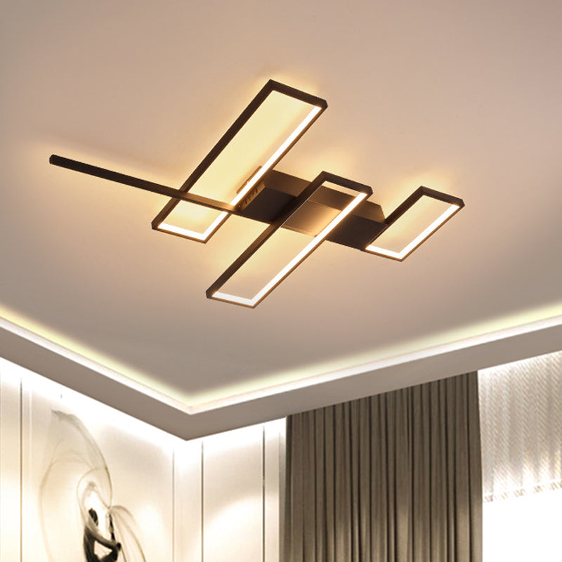 Black/Gold Rectangle Semi Flush Light Simplicity 19"/27.5"/35.5" L LED Metal Ceiling Mounted Fixture - Clearhalo - 'Ceiling Lights' - 'Close To Ceiling Lights' - 'Close to ceiling' - 'Semi-flushmount' - Lighting' - 1580759