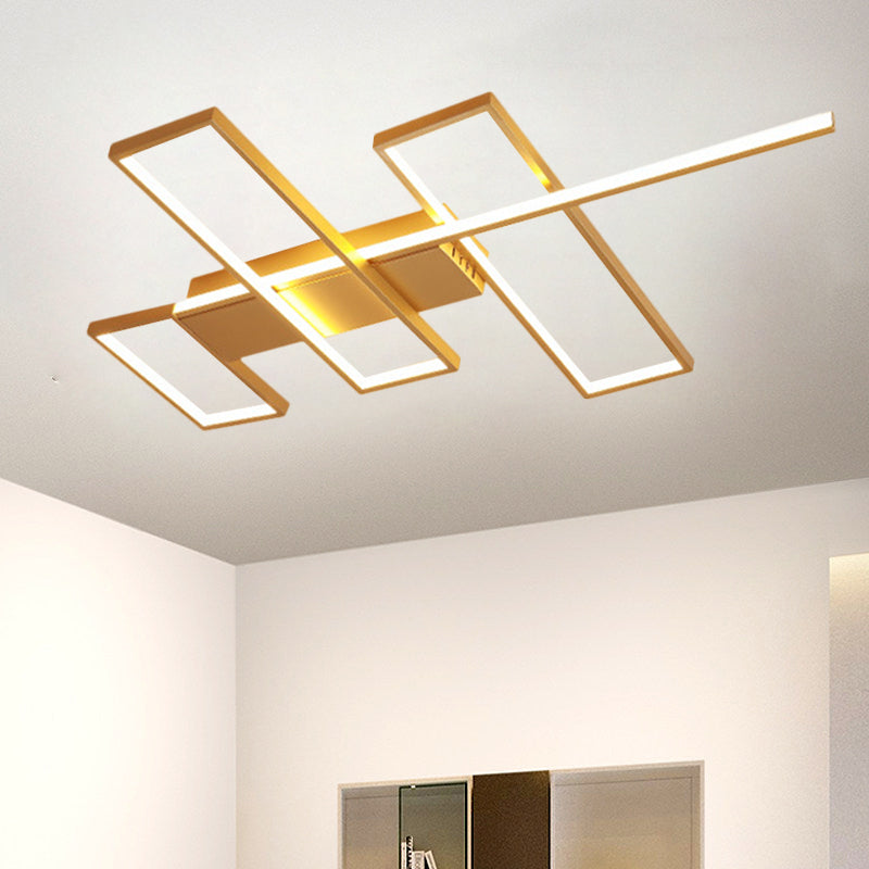 Black/Gold Rectangle Semi Flush Light Simplicity 19"/27.5"/35.5" L LED Metal Ceiling Mounted Fixture - Clearhalo - 'Ceiling Lights' - 'Close To Ceiling Lights' - 'Close to ceiling' - 'Semi-flushmount' - Lighting' - 1580764