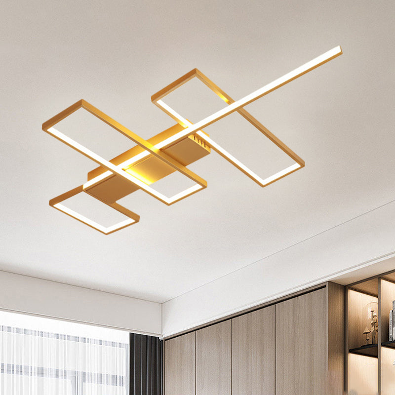 Black/Gold Rectangle Semi Flush Light Simplicity 19"/27.5"/35.5" L LED Metal Ceiling Mounted Fixture - Clearhalo - 'Ceiling Lights' - 'Close To Ceiling Lights' - 'Close to ceiling' - 'Semi-flushmount' - Lighting' - 1580765