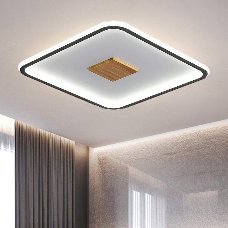 Metallic Ultrathin Square Ceiling Lamp Modernist Black-White LED Flush Mount Fixture in Warm/White/3 Color Light, 16.5"/20.5" Width - Clearhalo - 'Ceiling Lights' - 'Close To Ceiling Lights' - 'Close to ceiling' - 'Flush mount' - Lighting' - 1580772