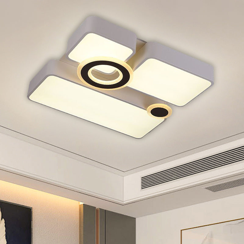 Rectangle/Square Flush Mount Simplicity Acrylic LED White Ceiling Lighting in White/3 Color Light, 24.5"/35.5"/43" L - White - 24.5" - Clearhalo - 'Ceiling Lights' - 'Close To Ceiling Lights' - 'Close to ceiling' - 'Flush mount' - Lighting' - 1580789