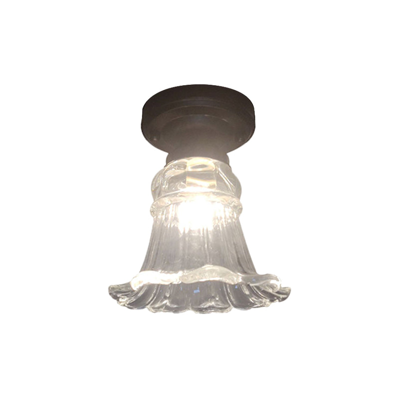 Rural Style Blossom Flush Mount Lamp 1 Head Fluted Clear Glass Ceiling Fixture in Black Clearhalo 'Ceiling Lights' 'Close To Ceiling Lights' 'Close to ceiling' 'Flush mount' Lighting' 1580801
