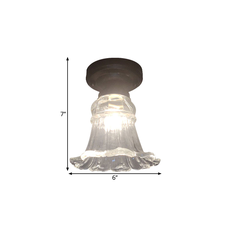 Rural Style Blossom Flush Mount Lamp 1 Head Fluted Clear Glass Ceiling Fixture in Black Clearhalo 'Ceiling Lights' 'Close To Ceiling Lights' 'Close to ceiling' 'Flush mount' Lighting' 1580802