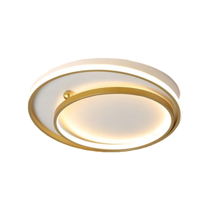 Metallic Dual Ring Ceiling Flush Contemporary 16"/19.5" Wide LED Gold Flush Mount Fixture in Warm/White Light - Clearhalo - 'Ceiling Lights' - 'Close To Ceiling Lights' - 'Close to ceiling' - 'Flush mount' - Lighting' - 1580814