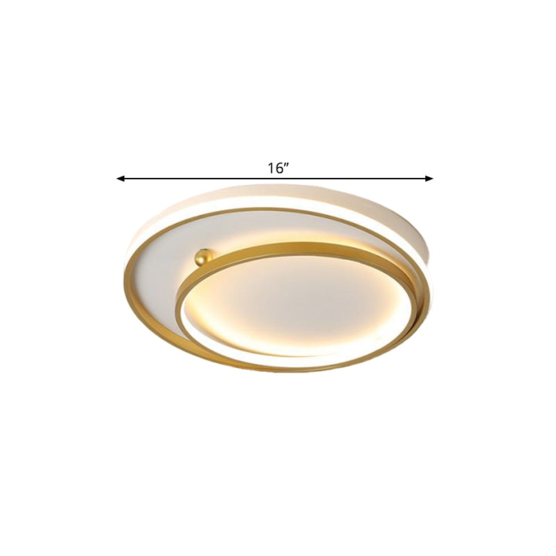 Metallic Dual Ring Ceiling Flush Contemporary 16"/19.5" Wide LED Gold Flush Mount Fixture in Warm/White Light - Clearhalo - 'Ceiling Lights' - 'Close To Ceiling Lights' - 'Close to ceiling' - 'Flush mount' - Lighting' - 1580815