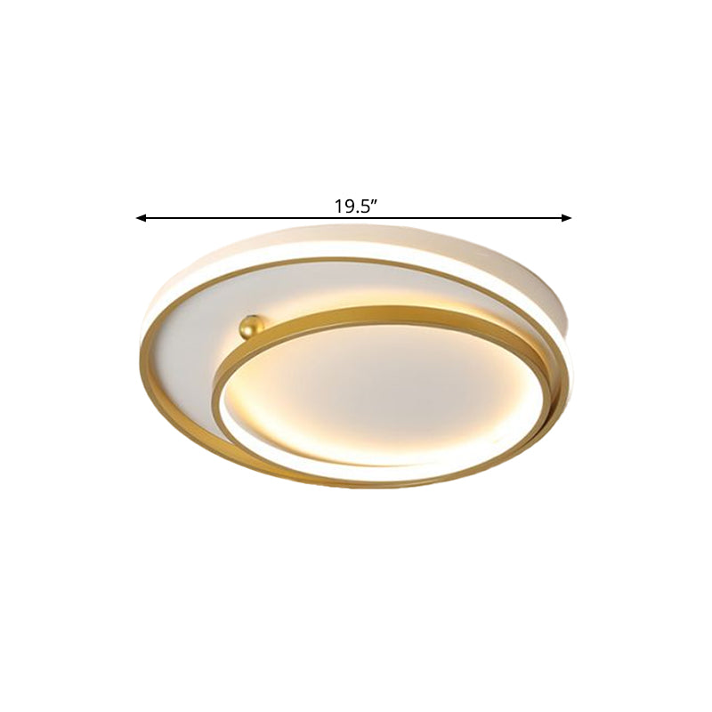 Metallic Dual Ring Ceiling Flush Contemporary 16"/19.5" Wide LED Gold Flush Mount Fixture in Warm/White Light - Clearhalo - 'Ceiling Lights' - 'Close To Ceiling Lights' - 'Close to ceiling' - 'Flush mount' - Lighting' - 1580816