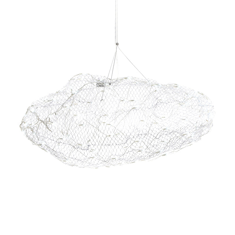 12"/16" W Cloud Shaped Chandelier Light with Mesh Screen Modernist Metal LED Chrome Hanging Lamp, Warm/White Light Clearhalo 'Ceiling Lights' 'Chandeliers' 'Modern Chandeliers' 'Modern' Lighting' 158092