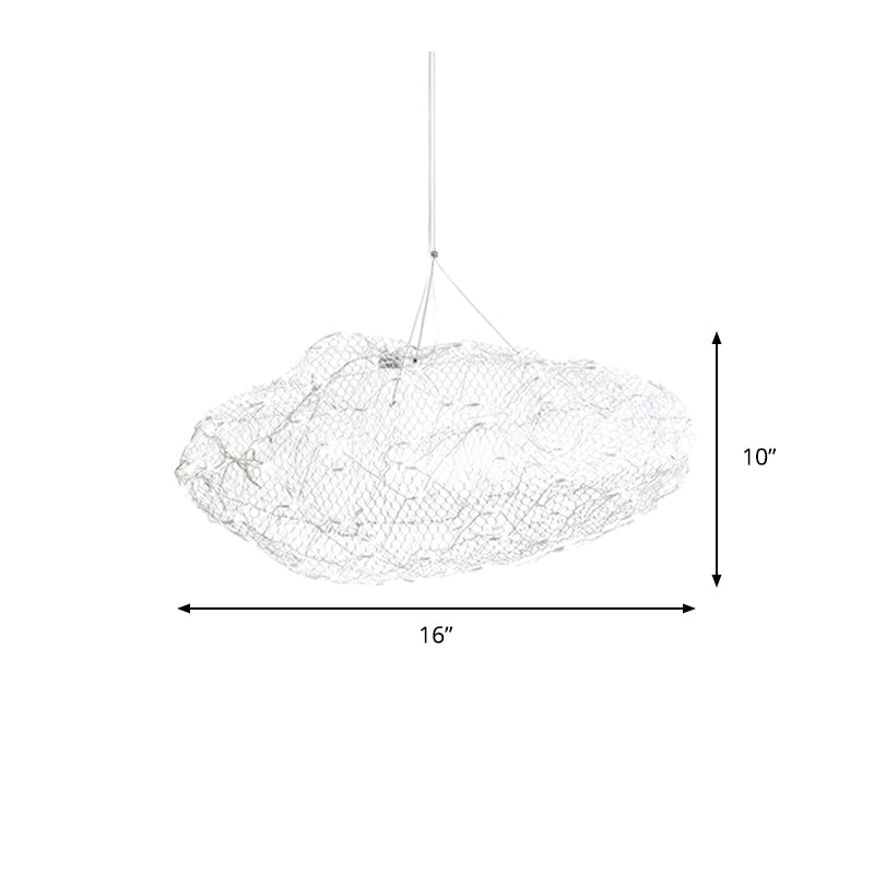 12"/16" W Cloud Shaped Chandelier Light with Mesh Screen Modernist Metal LED Chrome Hanging Lamp, Warm/White Light Clearhalo 'Ceiling Lights' 'Chandeliers' 'Modern Chandeliers' 'Modern' Lighting' 158093