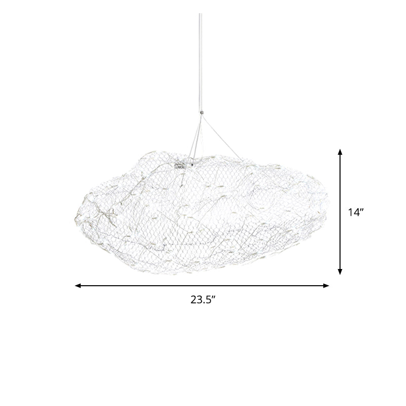 12"/16" W Cloud Shaped Chandelier Light with Mesh Screen Modernist Metal LED Chrome Hanging Lamp, Warm/White Light Clearhalo 'Ceiling Lights' 'Chandeliers' 'Modern Chandeliers' 'Modern' Lighting' 158095