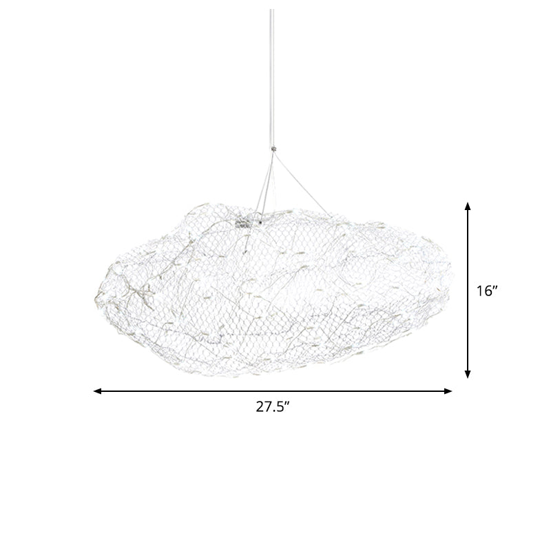 12"/16" W Cloud Shaped Chandelier Light with Mesh Screen Modernist Metal LED Chrome Hanging Lamp, Warm/White Light Clearhalo 'Ceiling Lights' 'Chandeliers' 'Modern Chandeliers' 'Modern' Lighting' 158096