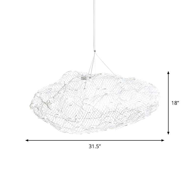 12"/16" W Cloud Shaped Chandelier Light with Mesh Screen Modernist Metal LED Chrome Hanging Lamp, Warm/White Light Clearhalo 'Ceiling Lights' 'Chandeliers' 'Modern Chandeliers' 'Modern' Lighting' 158097