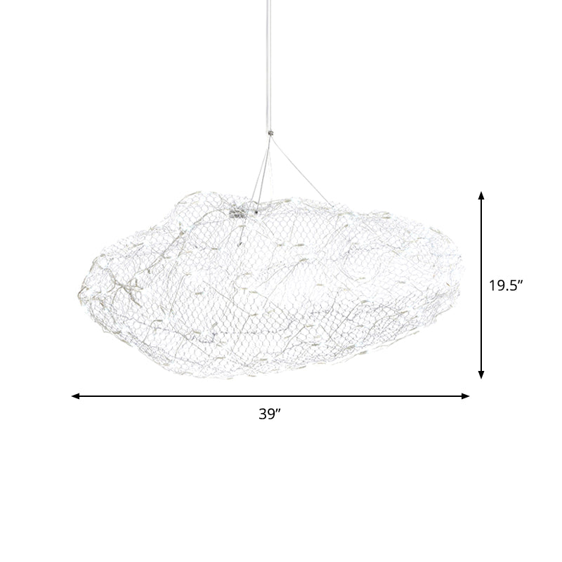 12"/16" W Cloud Shaped Chandelier Light with Mesh Screen Modernist Metal LED Chrome Hanging Lamp, Warm/White Light Clearhalo 'Ceiling Lights' 'Chandeliers' 'Modern Chandeliers' 'Modern' Lighting' 158098