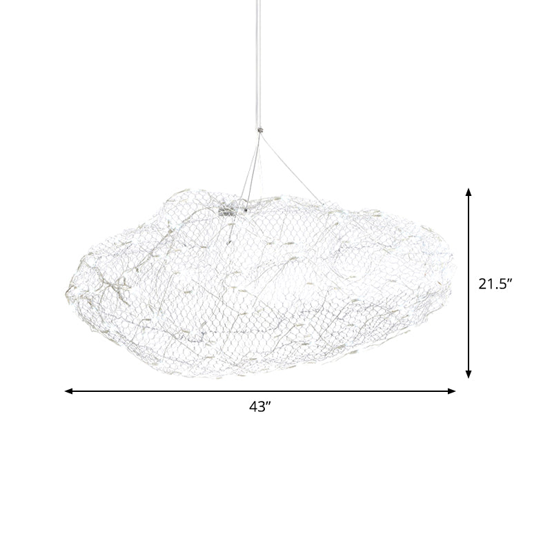12"/16" W Cloud Shaped Chandelier Light with Mesh Screen Modernist Metal LED Chrome Hanging Lamp, Warm/White Light Clearhalo 'Ceiling Lights' 'Chandeliers' 'Modern Chandeliers' 'Modern' Lighting' 158099