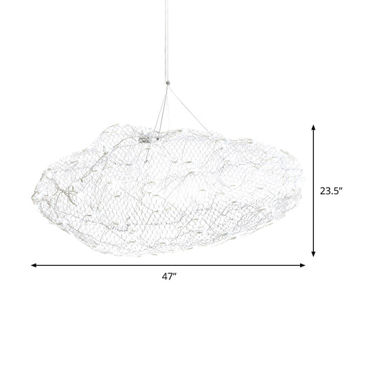 12"/16" W Cloud Shaped Chandelier Light with Mesh Screen Modernist Metal LED Chrome Hanging Lamp, Warm/White Light Clearhalo 'Ceiling Lights' 'Chandeliers' 'Modern Chandeliers' 'Modern' Lighting' 158100