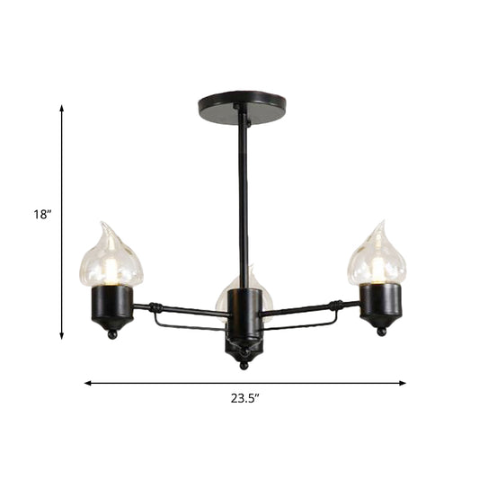 Candle Clear Glass Light Chandelier Vintage 3/6/8-Light Bedroom Pendant Lighting in Black Clearhalo 'Ceiling Lights' 'Chandeliers' 'Glass shade' 'Glass' 'Industrial Chandeliers' 'Industrial' 'Middle Century Chandeliers' 'Pendant Lights' 'Tiffany' Lighting' 158104
