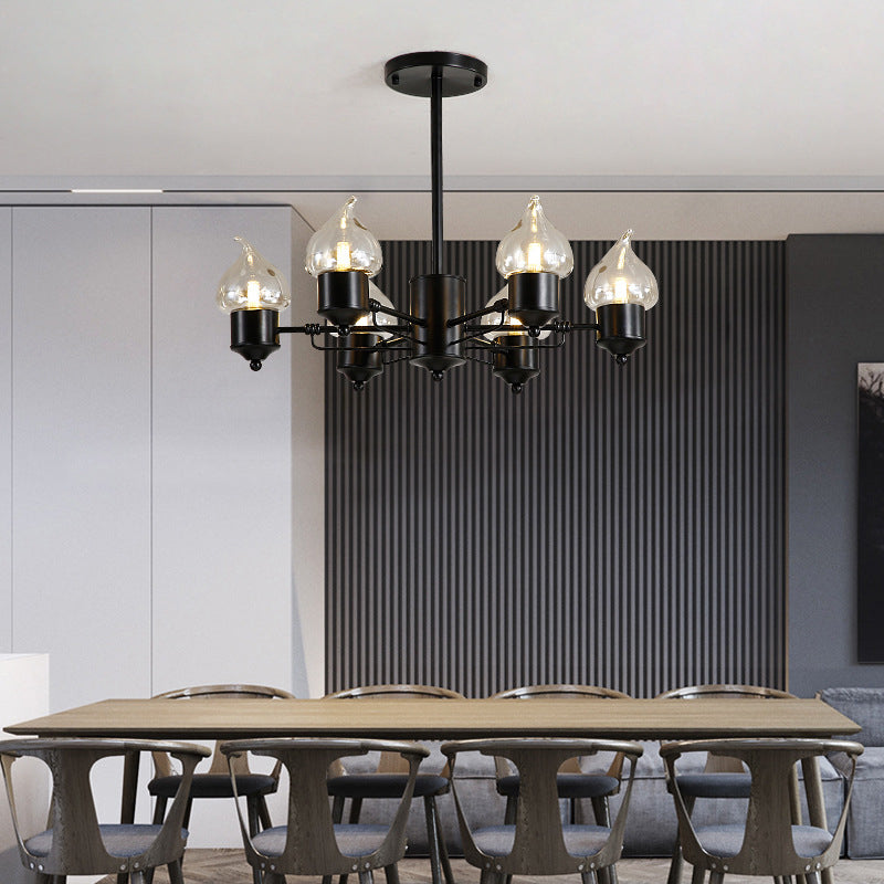 Candle Clear Glass Light Chandelier Vintage 3/6/8-Light Bedroom Pendant Lighting in Black 6 Black Clearhalo 'Ceiling Lights' 'Chandeliers' 'Glass shade' 'Glass' 'Industrial Chandeliers' 'Industrial' 'Middle Century Chandeliers' 'Pendant Lights' 'Tiffany' Lighting' 158105