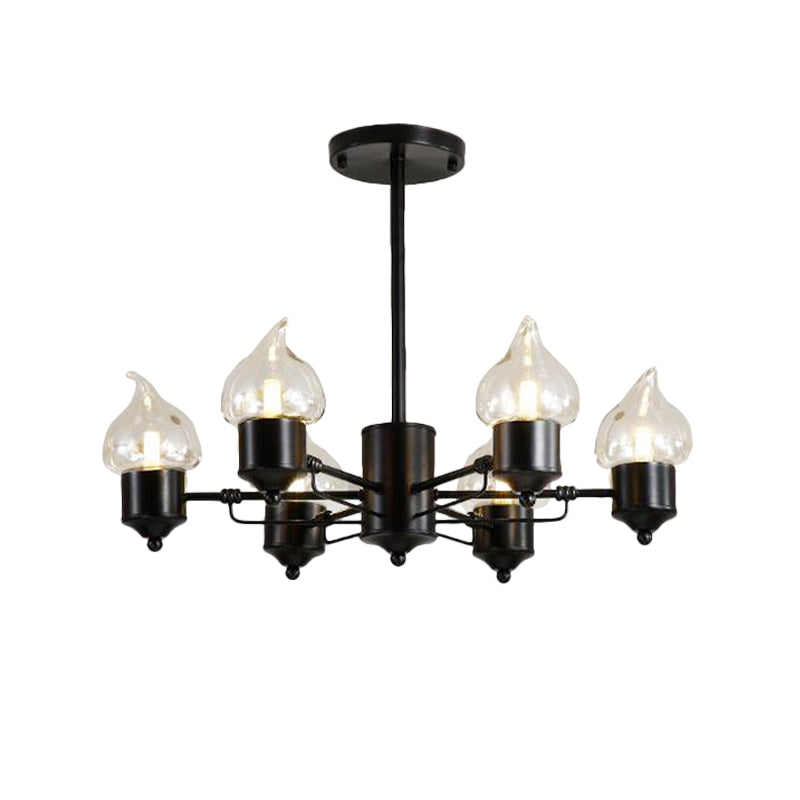 Candle Clear Glass Light Chandelier Vintage 3/6/8-Light Bedroom Pendant Lighting in Black Clearhalo 'Ceiling Lights' 'Chandeliers' 'Glass shade' 'Glass' 'Industrial Chandeliers' 'Industrial' 'Middle Century Chandeliers' 'Pendant Lights' 'Tiffany' Lighting' 158107