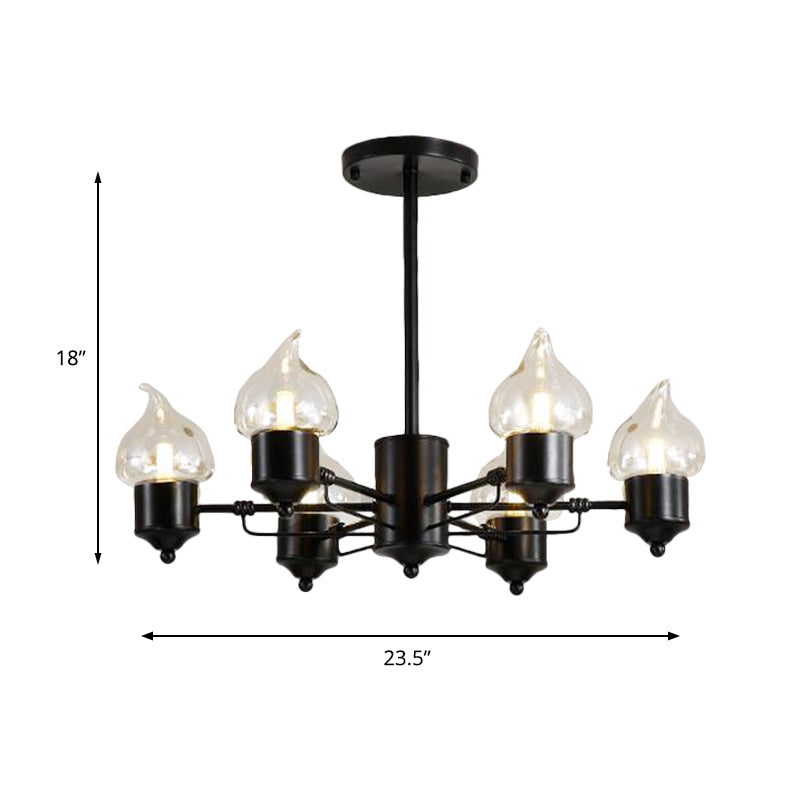 Candle Clear Glass Light Chandelier Vintage 3/6/8-Light Bedroom Pendant Lighting in Black Clearhalo 'Ceiling Lights' 'Chandeliers' 'Glass shade' 'Glass' 'Industrial Chandeliers' 'Industrial' 'Middle Century Chandeliers' 'Pendant Lights' 'Tiffany' Lighting' 158108