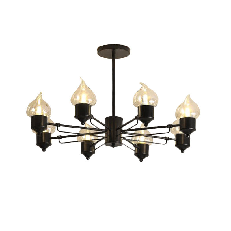 Candle Clear Glass Light Chandelier Vintage 3/6/8-Light Bedroom Pendant Lighting in Black Clearhalo 'Ceiling Lights' 'Chandeliers' 'Glass shade' 'Glass' 'Industrial Chandeliers' 'Industrial' 'Middle Century Chandeliers' 'Pendant Lights' 'Tiffany' Lighting' 158111