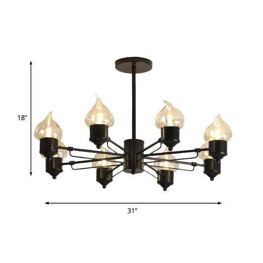 Candle Clear Glass Light Chandelier Vintage 3/6/8-Light Bedroom Pendant Lighting in Black Clearhalo 'Ceiling Lights' 'Chandeliers' 'Glass shade' 'Glass' 'Industrial Chandeliers' 'Industrial' 'Middle Century Chandeliers' 'Pendant Lights' 'Tiffany' Lighting' 158112