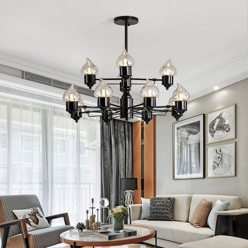 Candle Clear Glass Light Chandelier Vintage 3/6/8-Light Bedroom Pendant Lighting in Black 12 Black Clearhalo 'Ceiling Lights' 'Chandeliers' 'Glass shade' 'Glass' 'Industrial Chandeliers' 'Industrial' 'Middle Century Chandeliers' 'Pendant Lights' 'Tiffany' Lighting' 158113