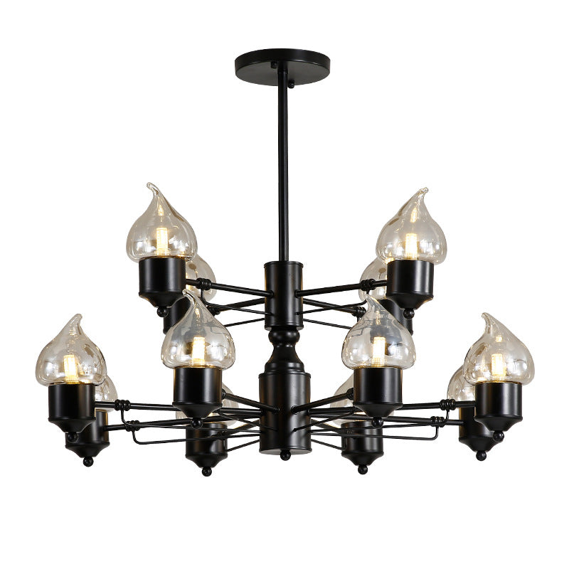 Candle Clear Glass Light Chandelier Vintage 3/6/8-Light Bedroom Pendant Lighting in Black Clearhalo 'Ceiling Lights' 'Chandeliers' 'Glass shade' 'Glass' 'Industrial Chandeliers' 'Industrial' 'Middle Century Chandeliers' 'Pendant Lights' 'Tiffany' Lighting' 158114