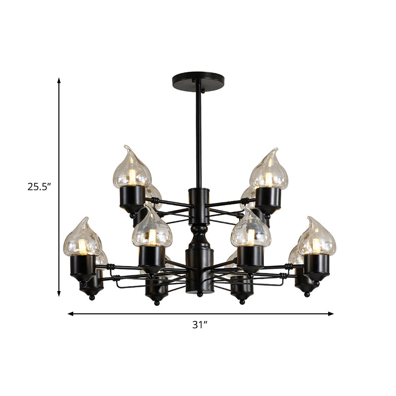 Candle Clear Glass Light Chandelier Vintage 3/6/8-Light Bedroom Pendant Lighting in Black Clearhalo 'Ceiling Lights' 'Chandeliers' 'Glass shade' 'Glass' 'Industrial Chandeliers' 'Industrial' 'Middle Century Chandeliers' 'Pendant Lights' 'Tiffany' Lighting' 158115