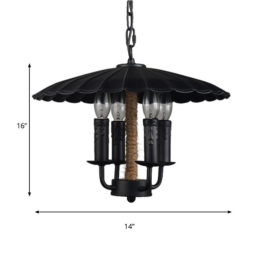 Wavy Pendant Light Retro Style Metal 4 Bulbs Candle Hanging Light in Black for Dining Room Clearhalo 'Ceiling Lights' 'Chandeliers' 'Glass shade' 'Glass' Lighting' 158132