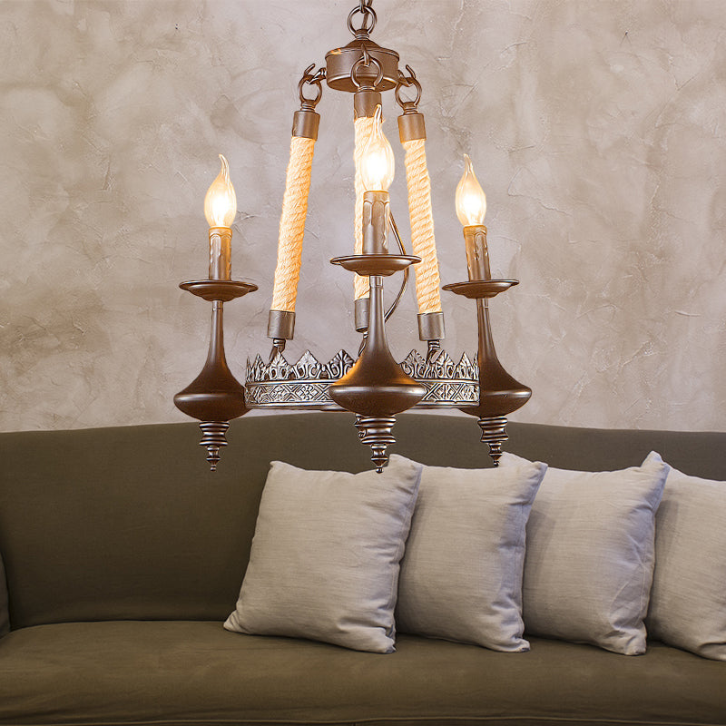 Retro Industrial Exposed Bulb Hanging Pendant 3/6 Heads Metal Ceiling Fixture with Rope for Living Room Clearhalo 'Cast Iron' 'Ceiling Lights' 'Chandeliers' 'Industrial Chandeliers' 'Industrial' 'Metal' 'Middle Century Chandeliers' 'Rustic Chandeliers' 'Tiffany' Lighting' 158220