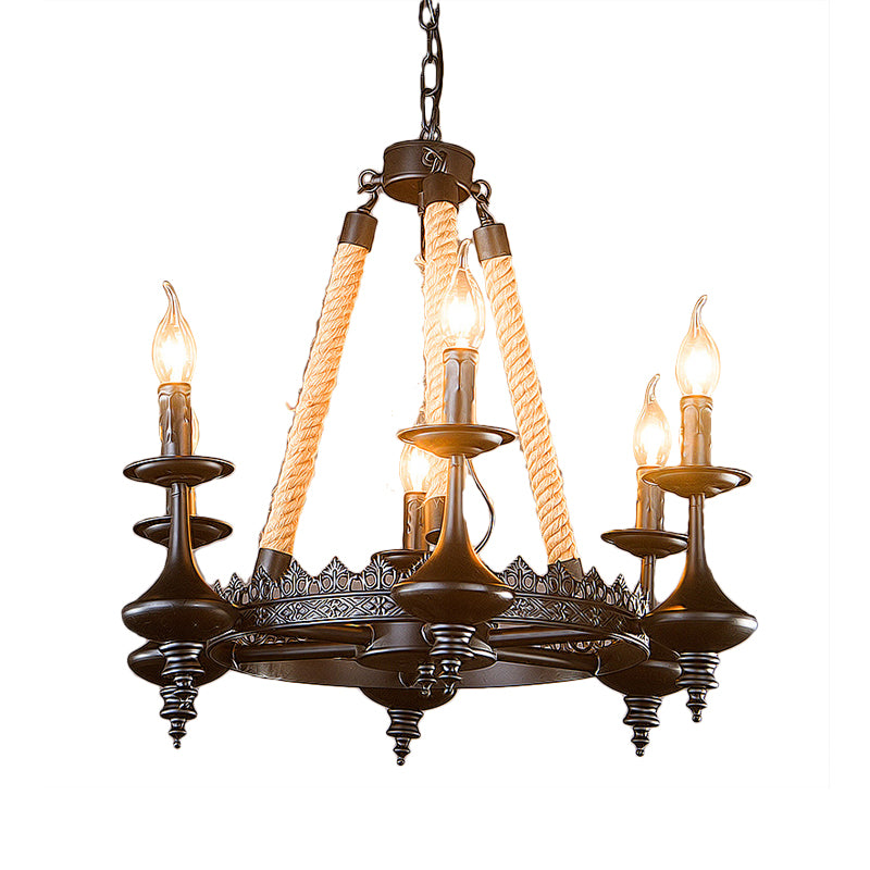 Retro Industrial Exposed Bulb Hanging Pendant 3/6 Heads Metal Ceiling Fixture with Rope for Living Room Clearhalo 'Cast Iron' 'Ceiling Lights' 'Chandeliers' 'Industrial Chandeliers' 'Industrial' 'Metal' 'Middle Century Chandeliers' 'Rustic Chandeliers' 'Tiffany' Lighting' 158225