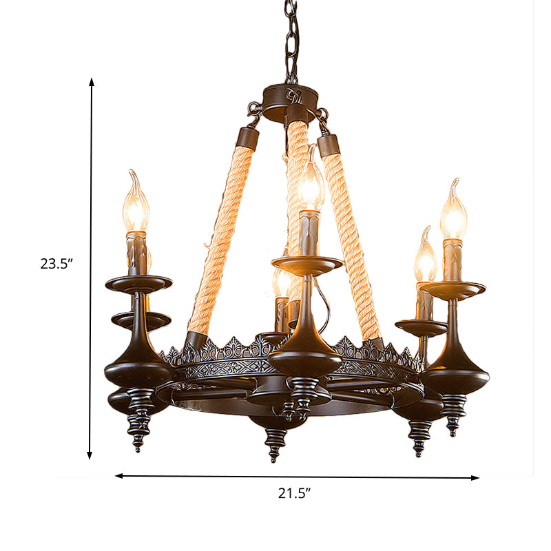 Retro Industrial Exposed Bulb Hanging Pendant 3/6 Heads Metal Ceiling Fixture with Rope for Living Room Clearhalo 'Cast Iron' 'Ceiling Lights' 'Chandeliers' 'Industrial Chandeliers' 'Industrial' 'Metal' 'Middle Century Chandeliers' 'Rustic Chandeliers' 'Tiffany' Lighting' 158226