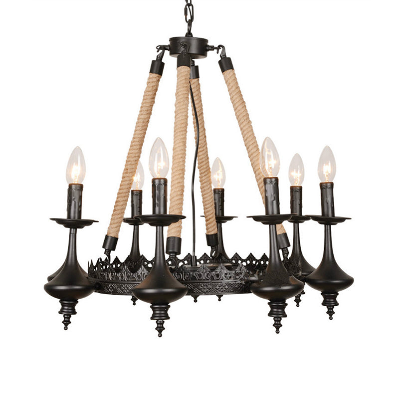 Retro Industrial Exposed Bulb Hanging Pendant 3/6 Heads Metal Ceiling Fixture with Rope for Living Room Clearhalo 'Cast Iron' 'Ceiling Lights' 'Chandeliers' 'Industrial Chandeliers' 'Industrial' 'Metal' 'Middle Century Chandeliers' 'Rustic Chandeliers' 'Tiffany' Lighting' 158229