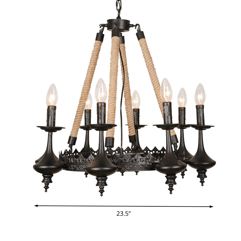 Retro Industrial Exposed Bulb Hanging Pendant 3/6 Heads Metal Ceiling Fixture with Rope for Living Room Clearhalo 'Cast Iron' 'Ceiling Lights' 'Chandeliers' 'Industrial Chandeliers' 'Industrial' 'Metal' 'Middle Century Chandeliers' 'Rustic Chandeliers' 'Tiffany' Lighting' 158230