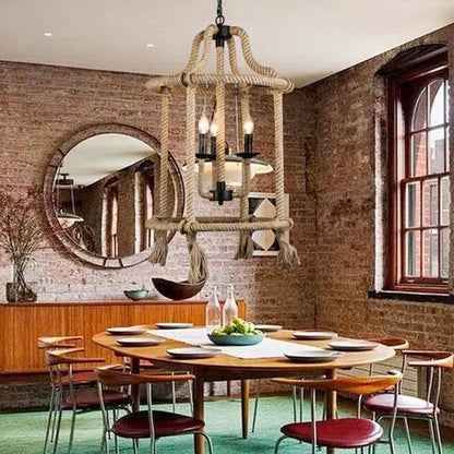 Brown Geometric Ceiling Light with Cage Shade Retro Style Hemp Rope 3 Lights Dining Room Chandelier Lighting Brown Clearhalo 'Ceiling Lights' 'Chandeliers' Lighting' options 158263_e6a71c00-4a89-432c-a2d7-f4d3fc99ef06