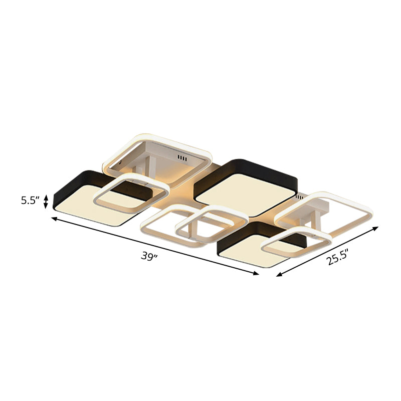 Acrylic Square Shade Ceiling Flush Mount Modernist Style 25.5"/39" Wide LED Close to Ceiling Light in Black Clearhalo 'Ceiling Lights' 'Close To Ceiling Lights' 'Close to ceiling' 'Semi-flushmount' Lighting' 158286